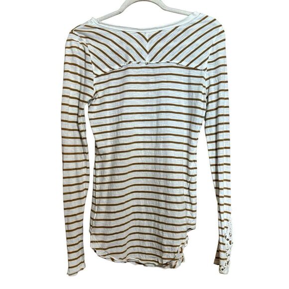 Free People Top Womens Medium Multicolor Stripe Scoop Neck Cotton Crochet Sleeve - Picture 6 of 9